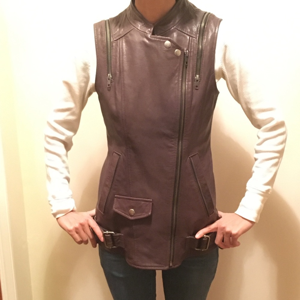 Sleeveless Asymmetrical Zip Leather Vest - Dark Brown